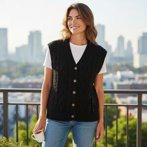 Vintage Eddie Bauer Black Cable Knit Sweater Vest